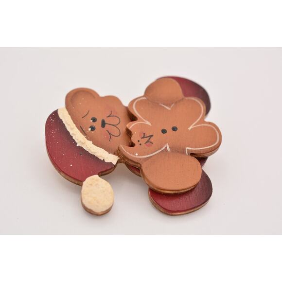 Vintage Teddy Bear Pin Brooch Painted Wooden Cutout Christmas Holiday 90s BinBA - Picture 9 of 12